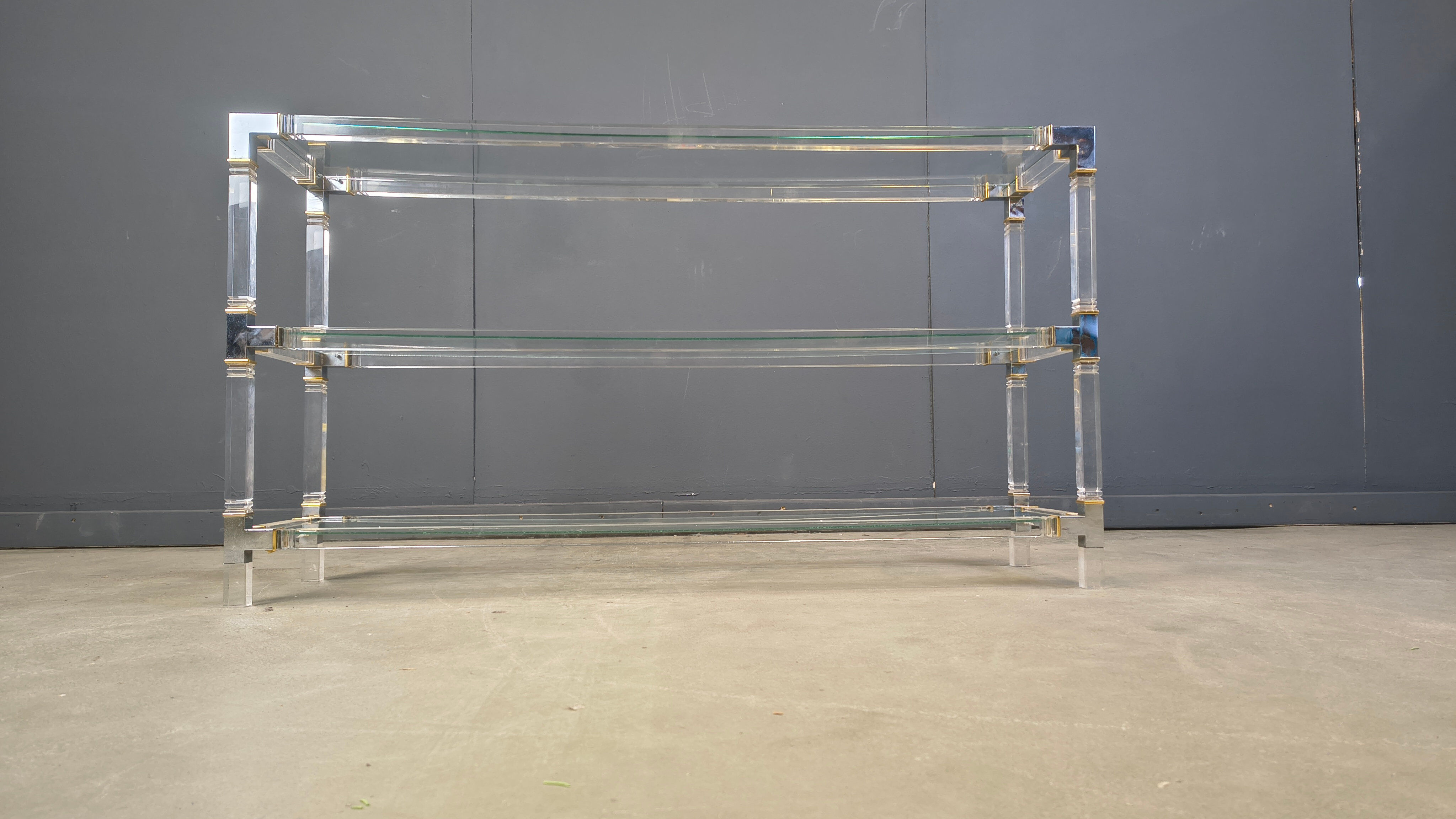 Table console en chrome et lucite, années 1970