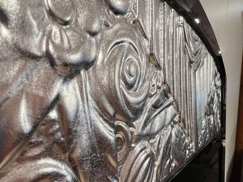 Art Deco Wall Mirror in Black Lacquer & Silver Leaf, France, 1930s