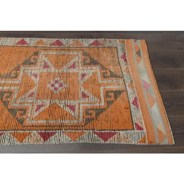 1970s Vintage Turkish Oushak Handmade Orange Runner Rug 86x367