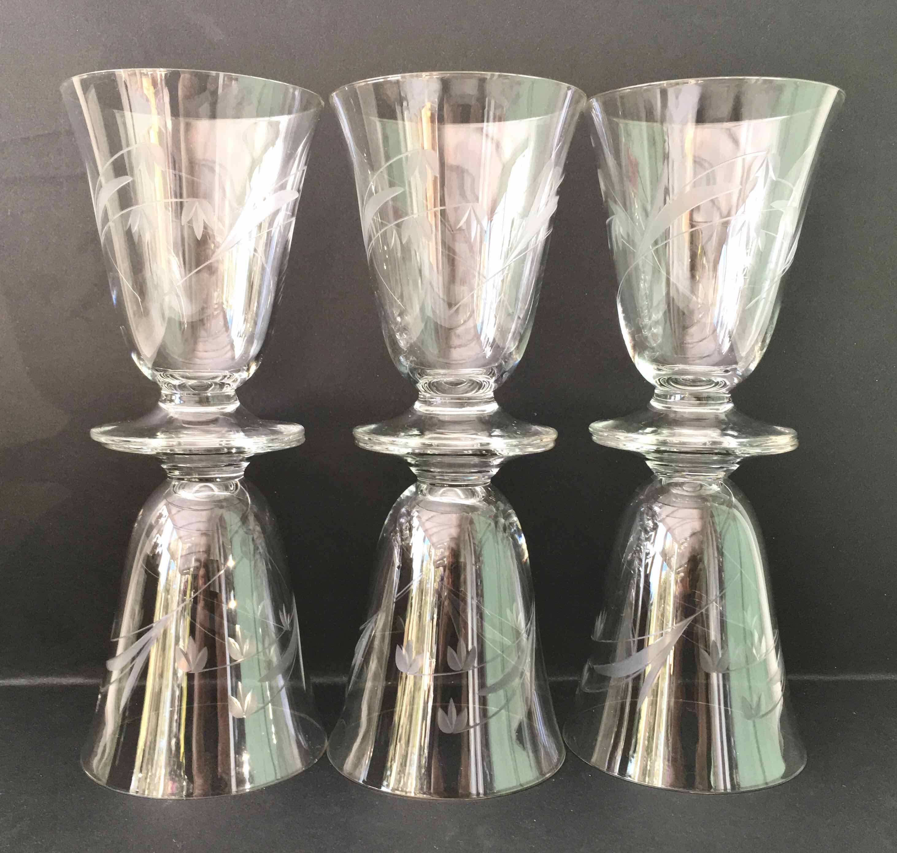 6 wine glasses carved with lily of the valley sprigs