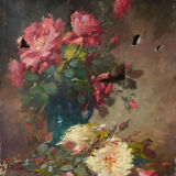 Peinture ancienne fleurs, tableau ancien fleur huile sur toile