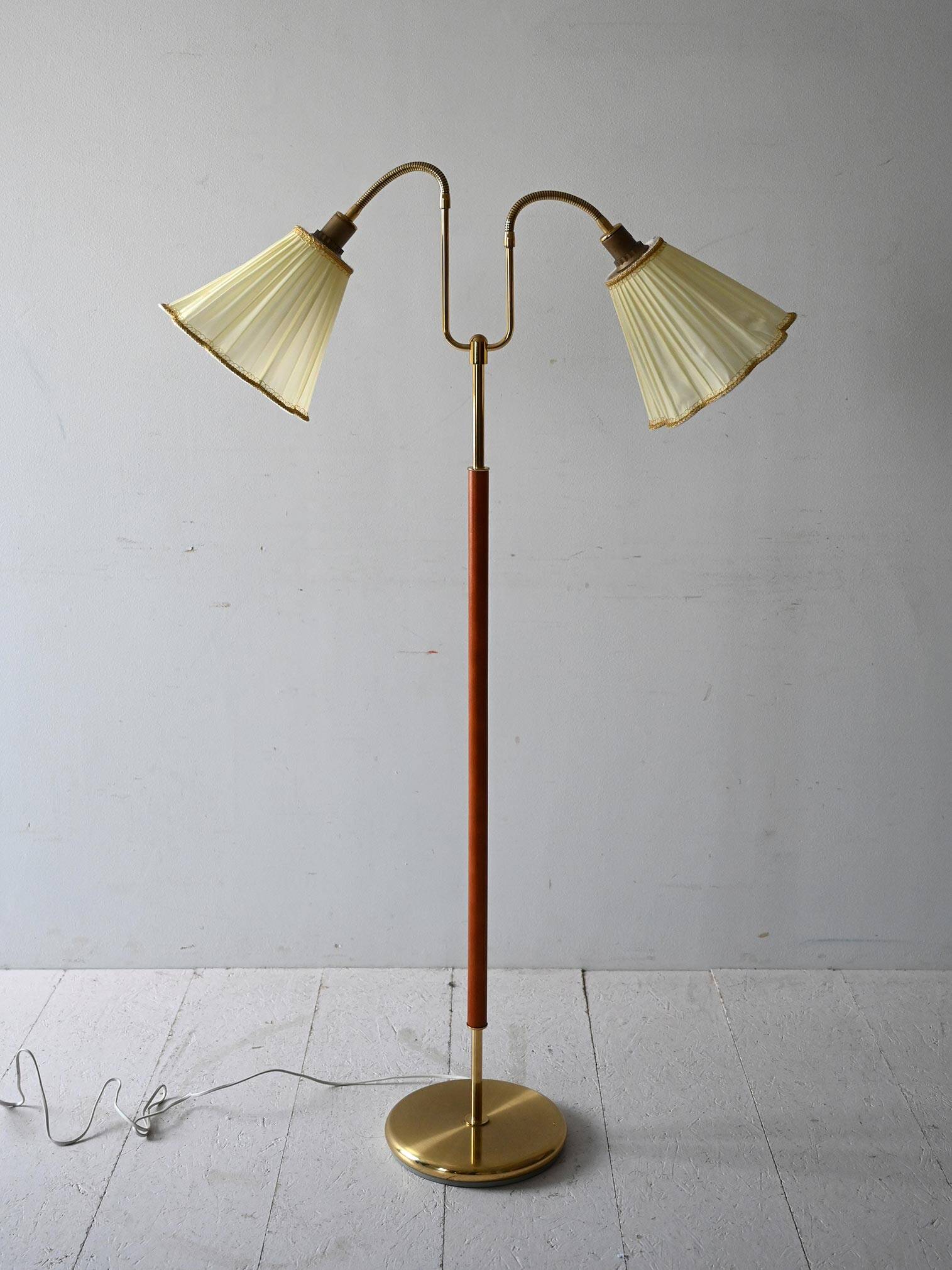 1950s Scandinavian teak and brass floor lamp