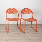 Pair of vintage red garden chairs from the 70s, italian design
