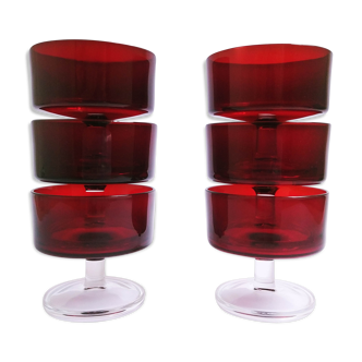 Vintage red champagne glasses luminarc