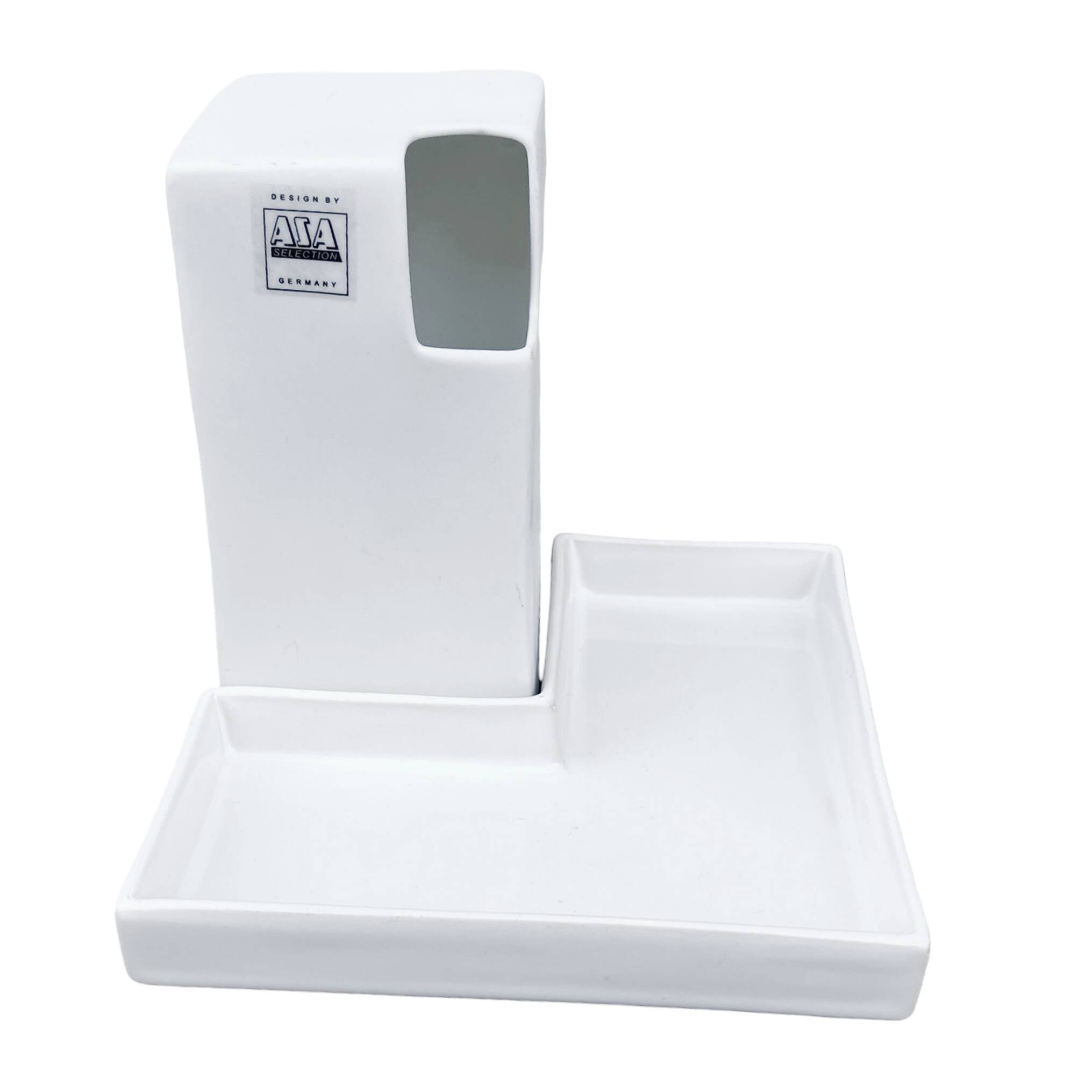 White, minimalist vase + Asa stand, Germany, 1980s.