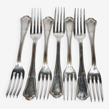 Ercuis set of 7 silver metal table forks - victoria model spatours fillet 21cm