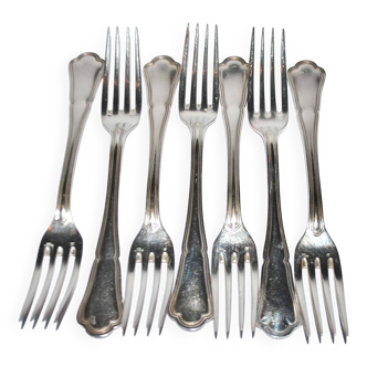 Ercuis set of 7 silver metal table forks - victoria model spatours fillet 21cm