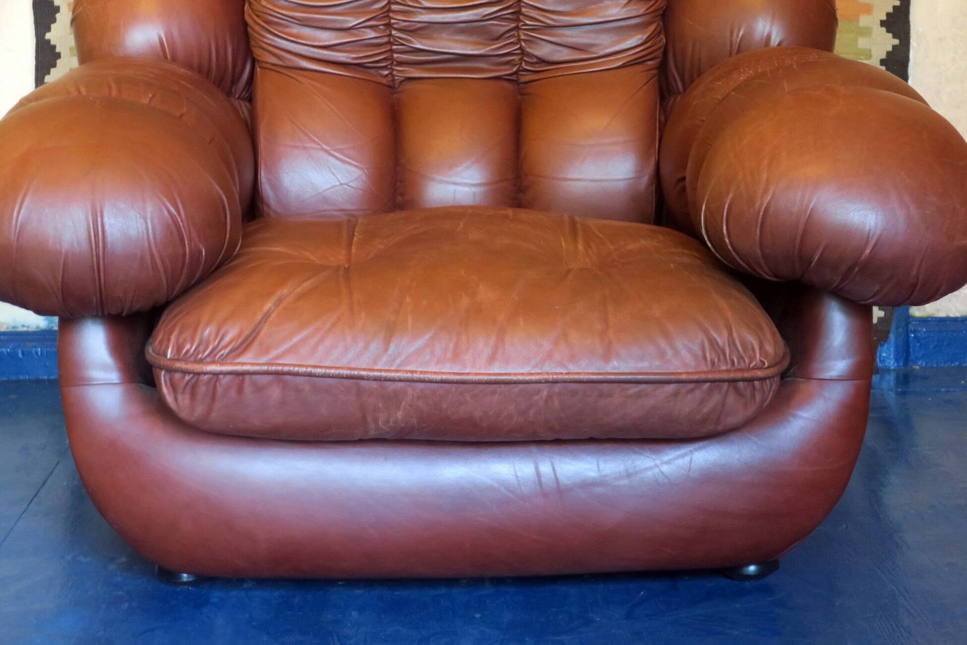 Large Italian leather lounge chair after Rino Maturi, 1970s