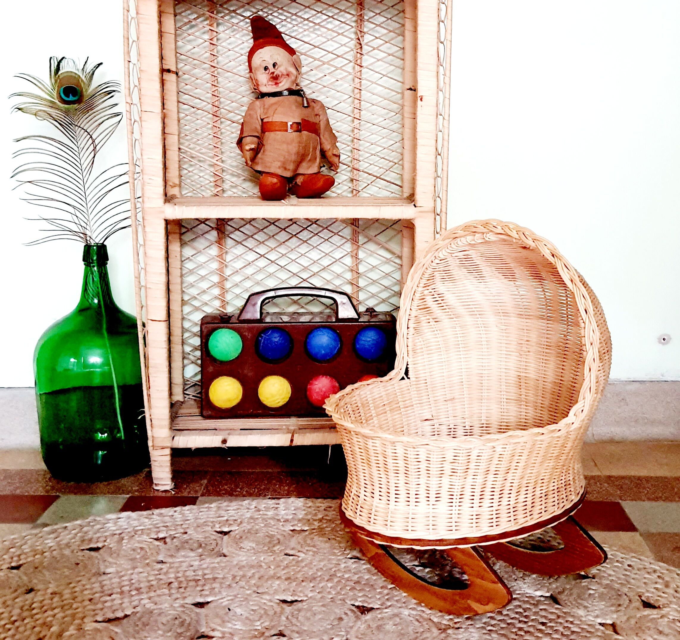 Cradle vintage wicker doll