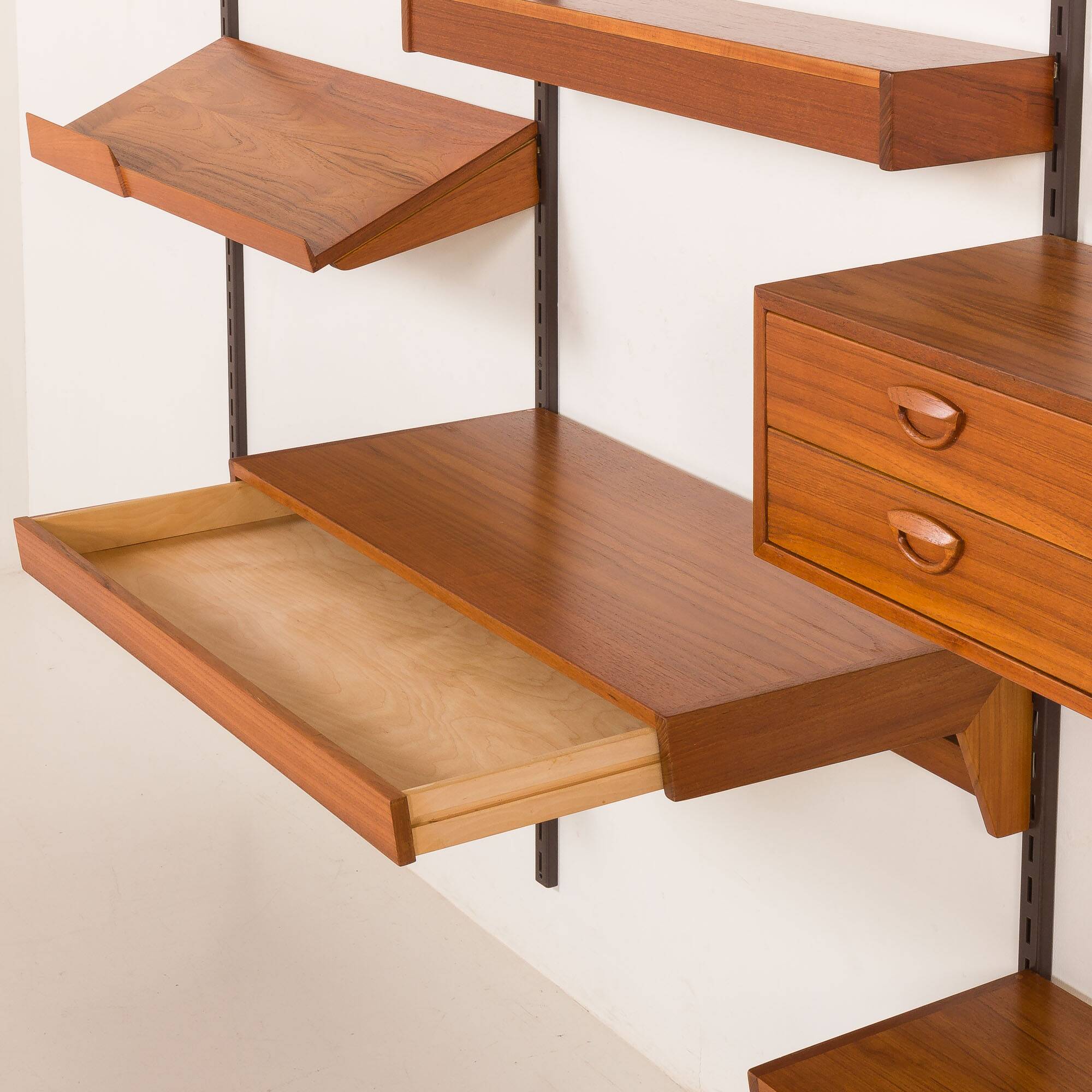 Kai Kristiansen teak wall unit with a desk and a lamp, FM Mobler, 1960s