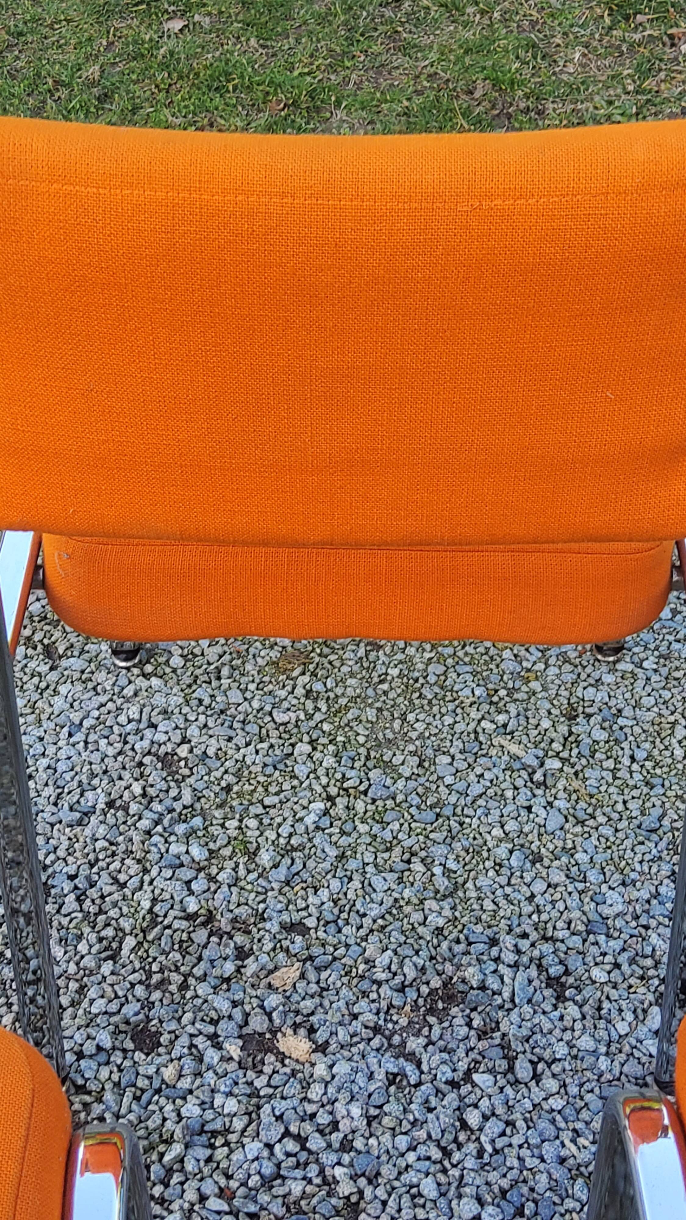 Set of 6 designer chairs from the 70s orange fabrics and chrome tubes