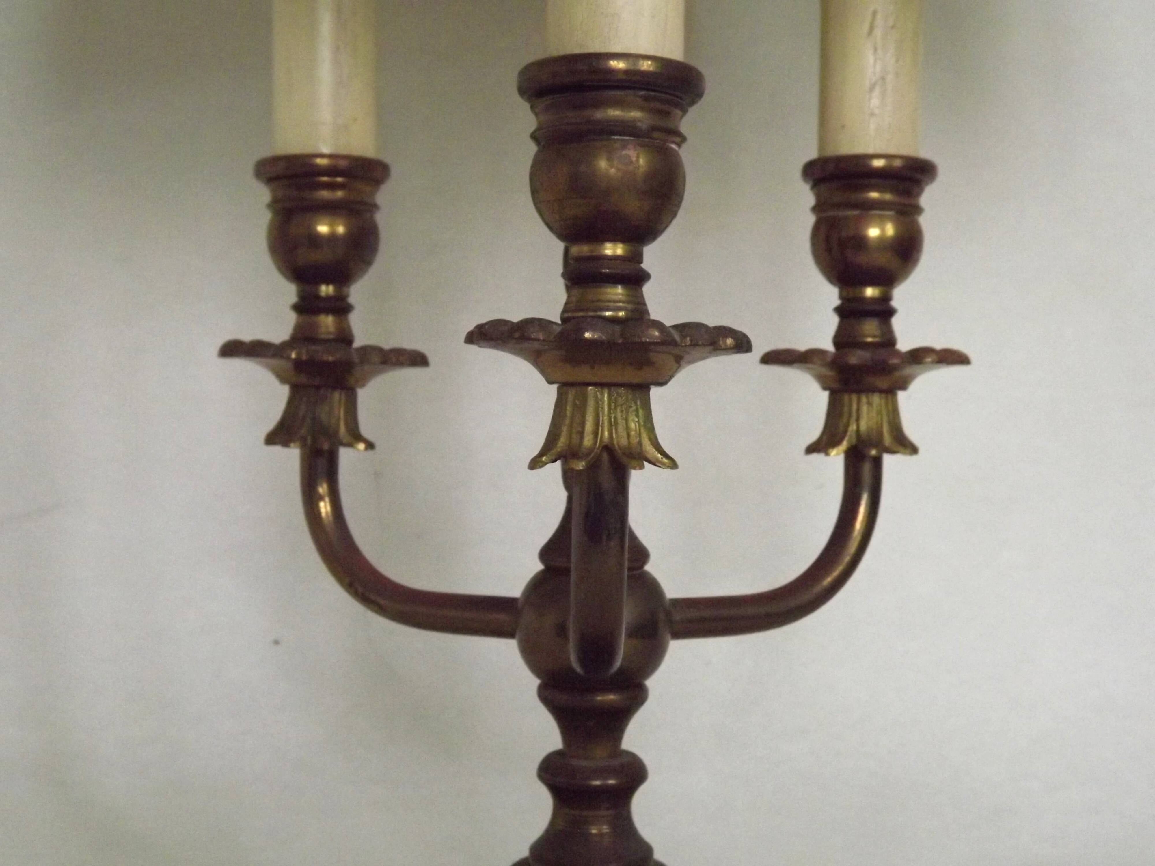 French Empire Style 3 Light Boulotte Table Lamp with Lion Feet and Shade