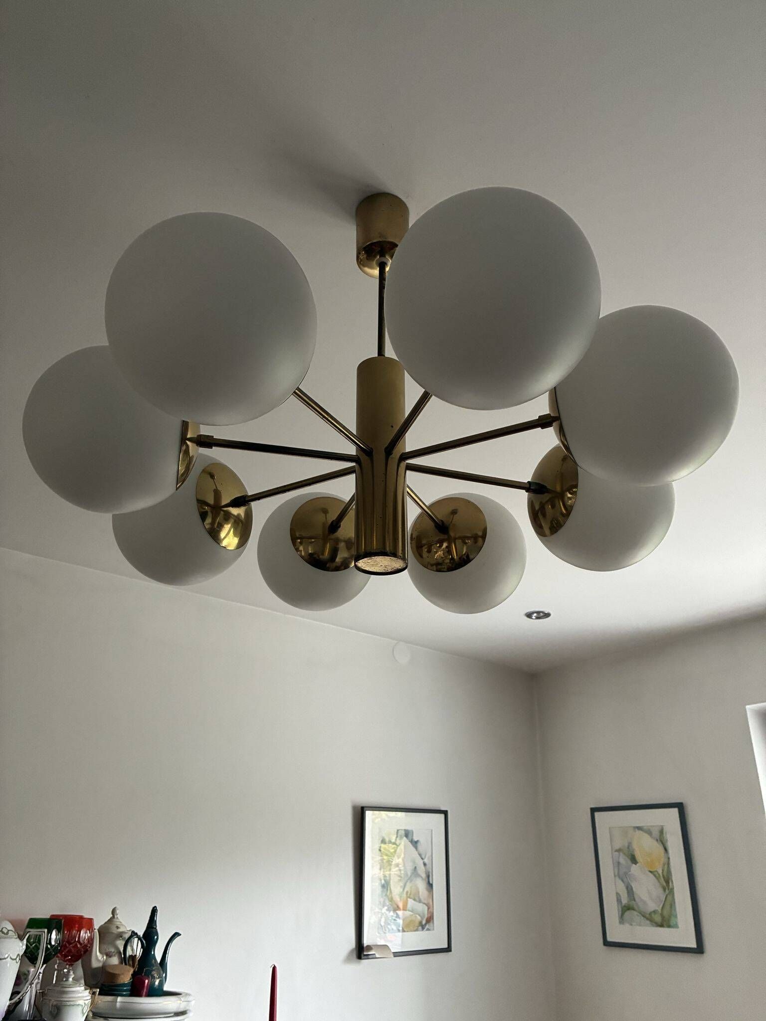 Kaiser Leuchten atomic sputnik pendant lamp, brass, 1960s