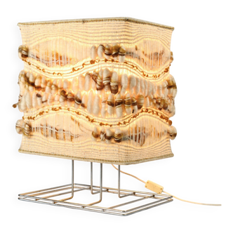 Woven textile and chrome metal table lamp by Max Sauze, circa 1970.