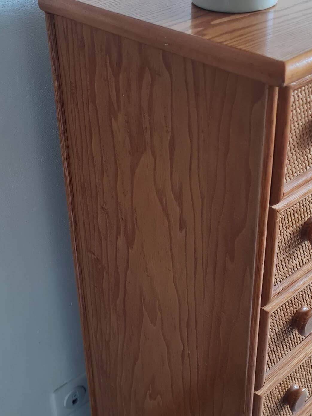 Vintage wicker chest of drawers.