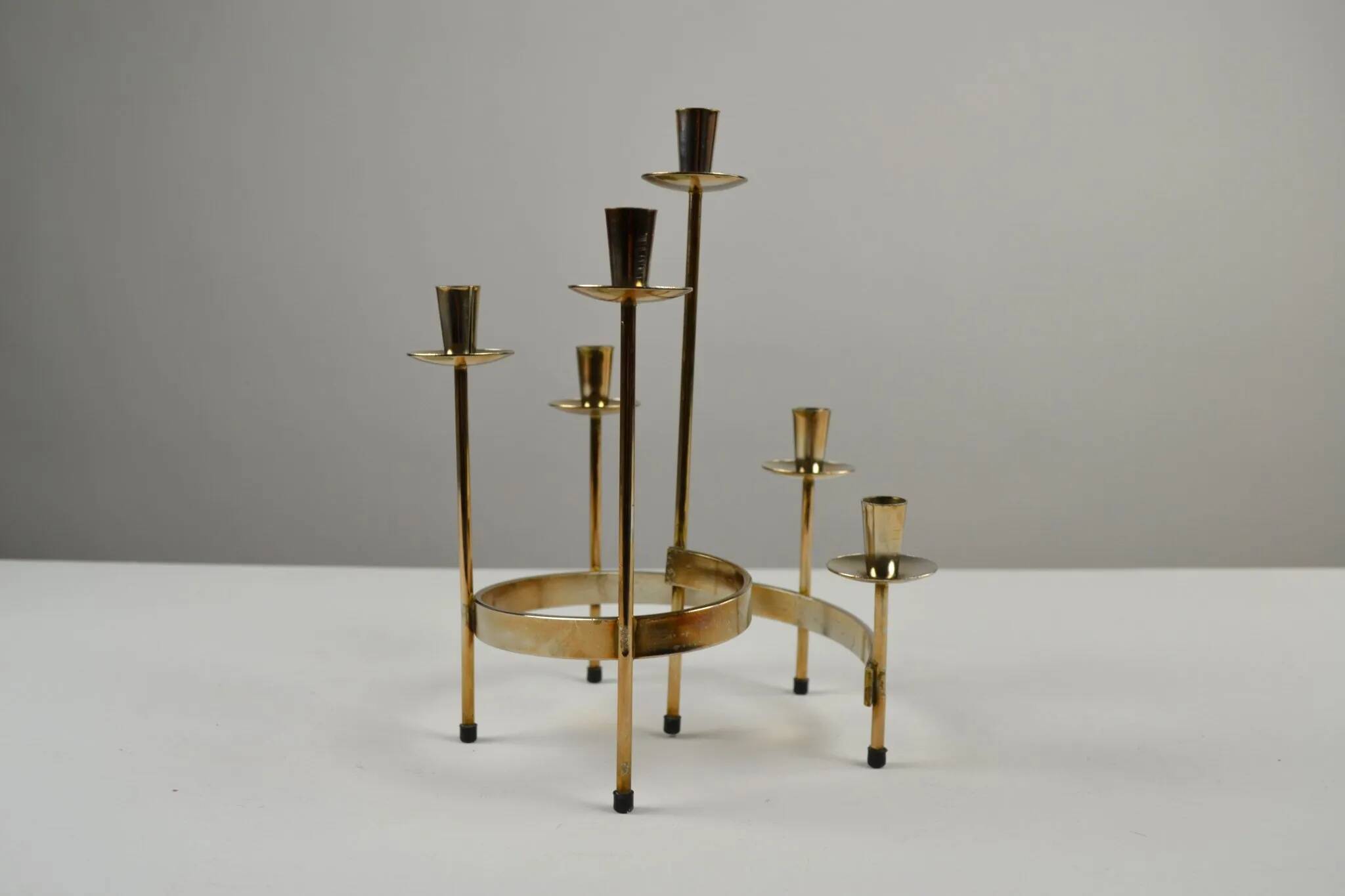 Set of Brass “Swirl” and “Spiral” Candle Holders by Gunnar Ander for Ystad-Metall, Sweden, 1960s