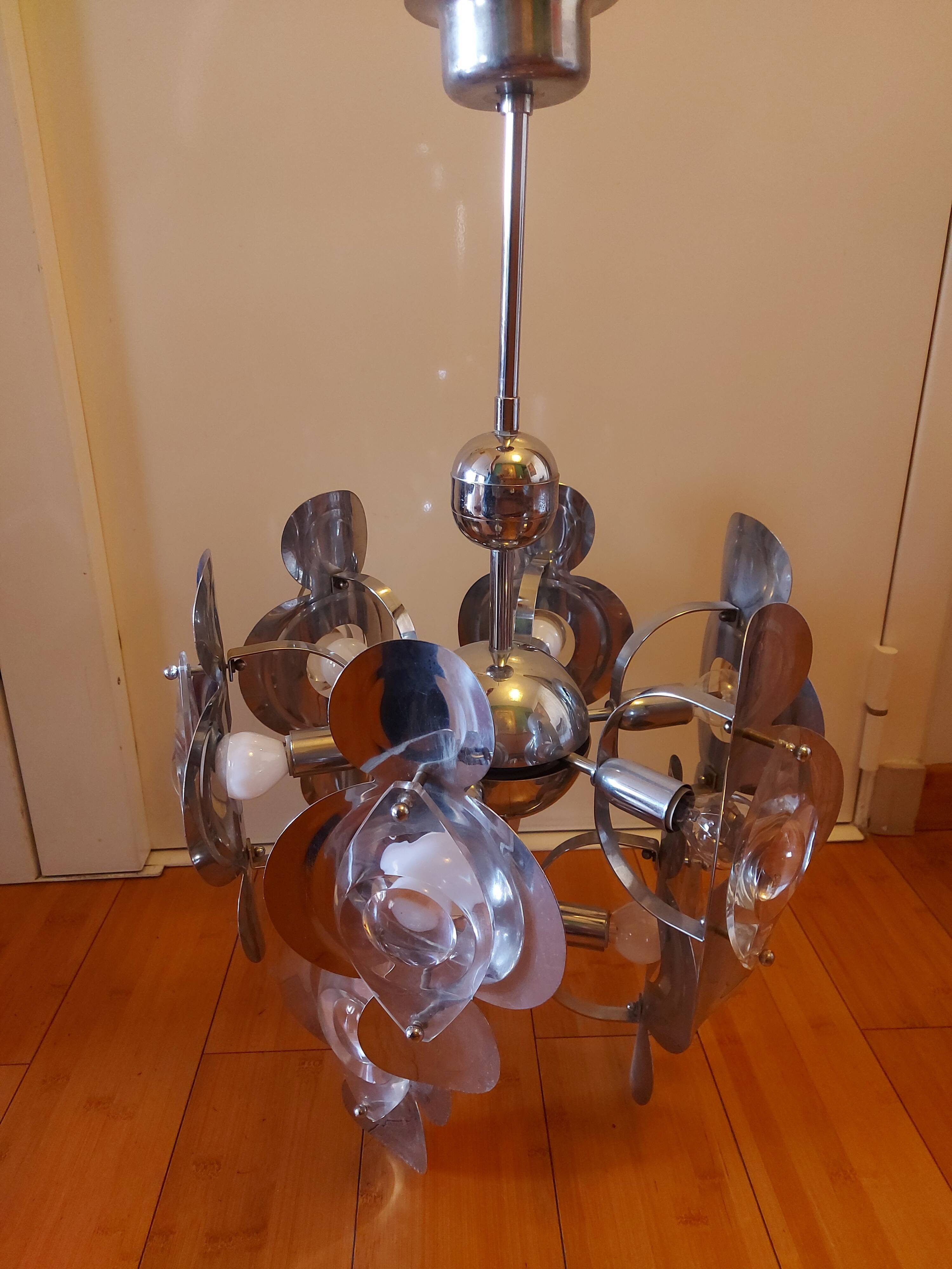 Vintage chandelier 70'S Oscar Torlasco , 9 lights