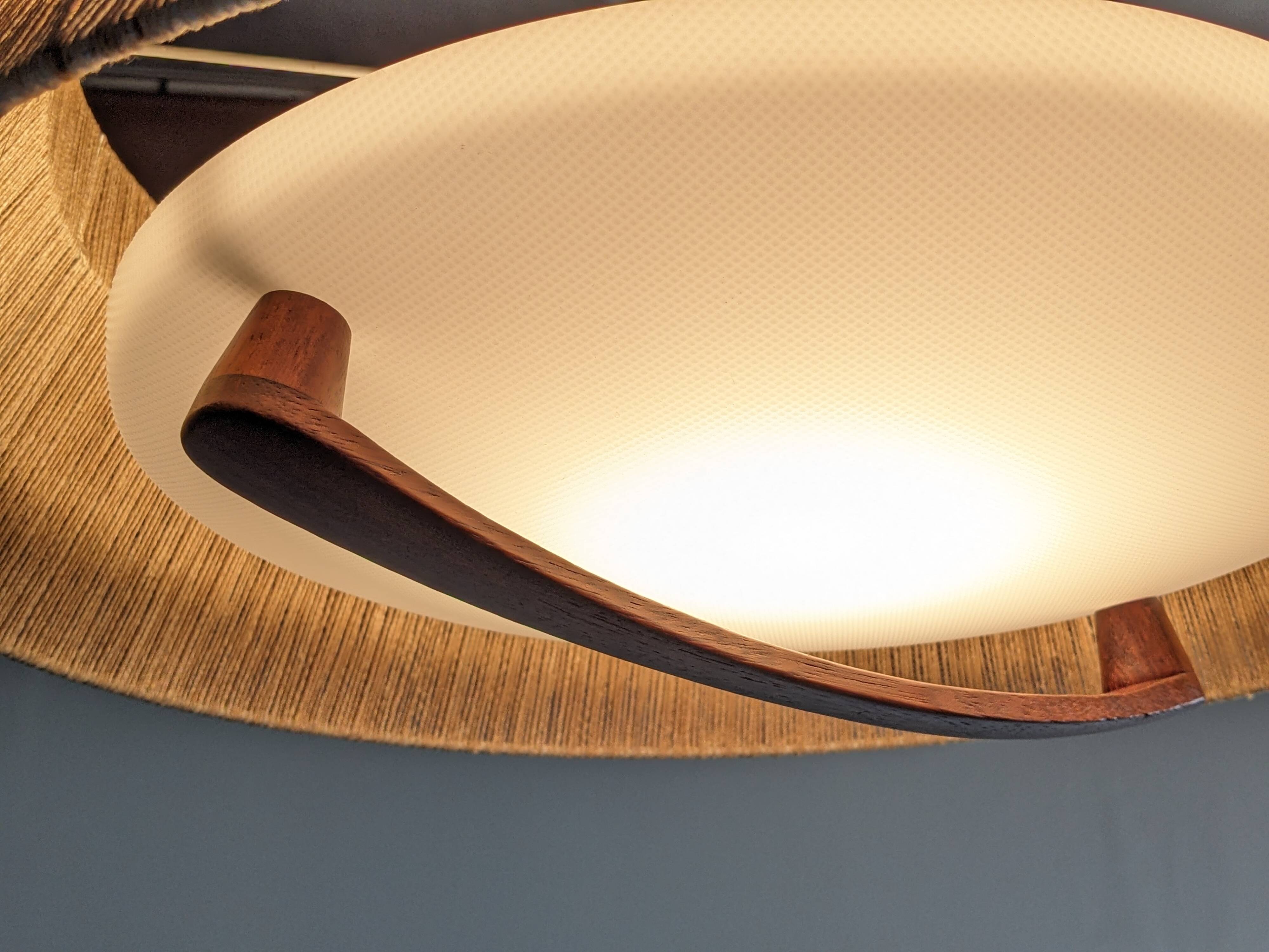 Teak and sisal pendant light from the 50s/60s by Temde Leuchten