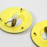 Three round 1950s wall or ceiling lamps made of metal and plexiglass shades