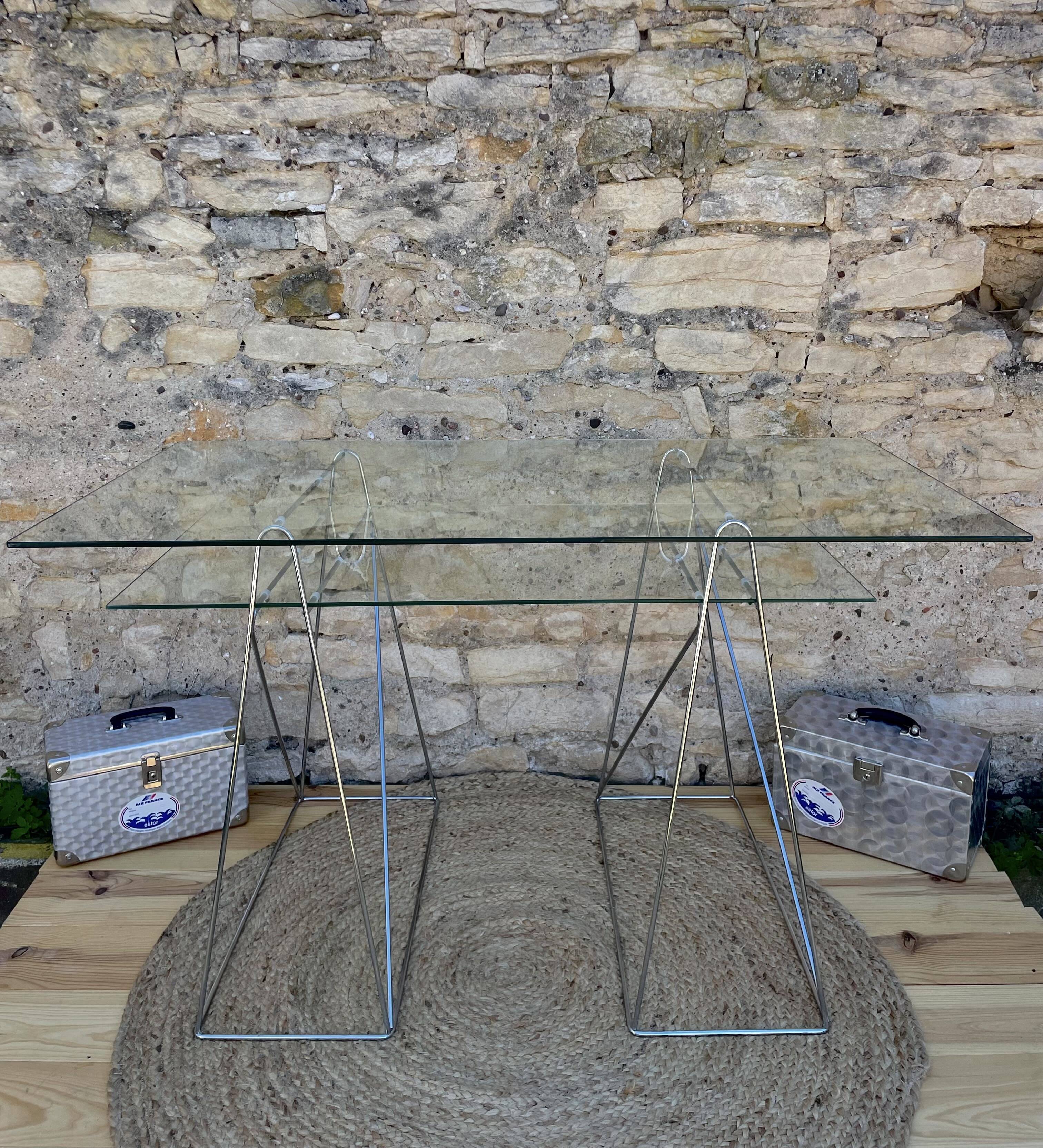 Modernist desk chrome and glass