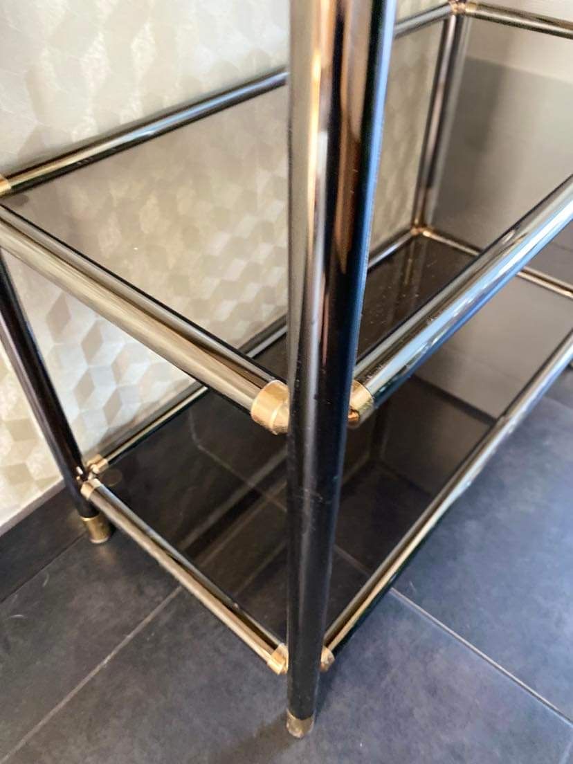 Vintage Italian design console in brass and smoked glass