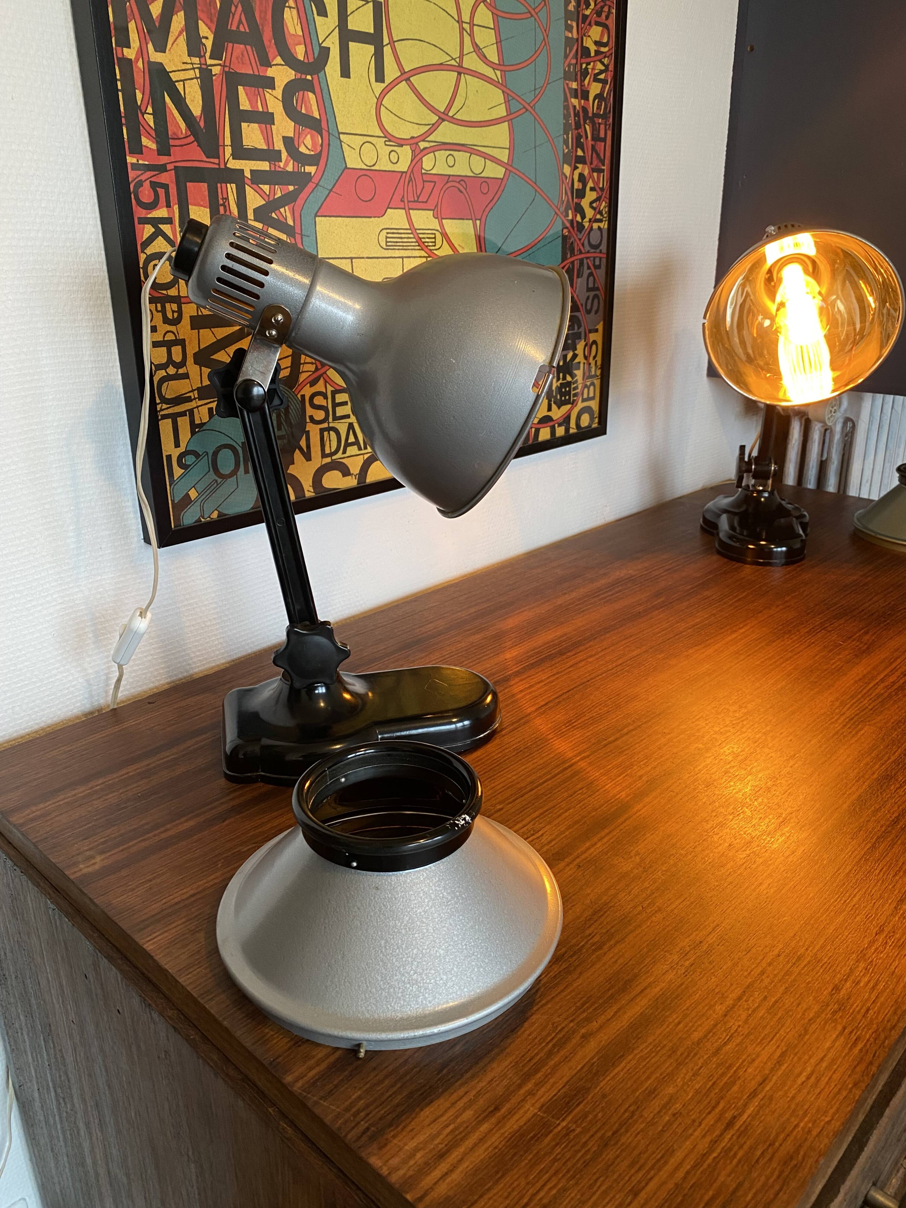 Sollux metal and Bakelite lamp. Industrial