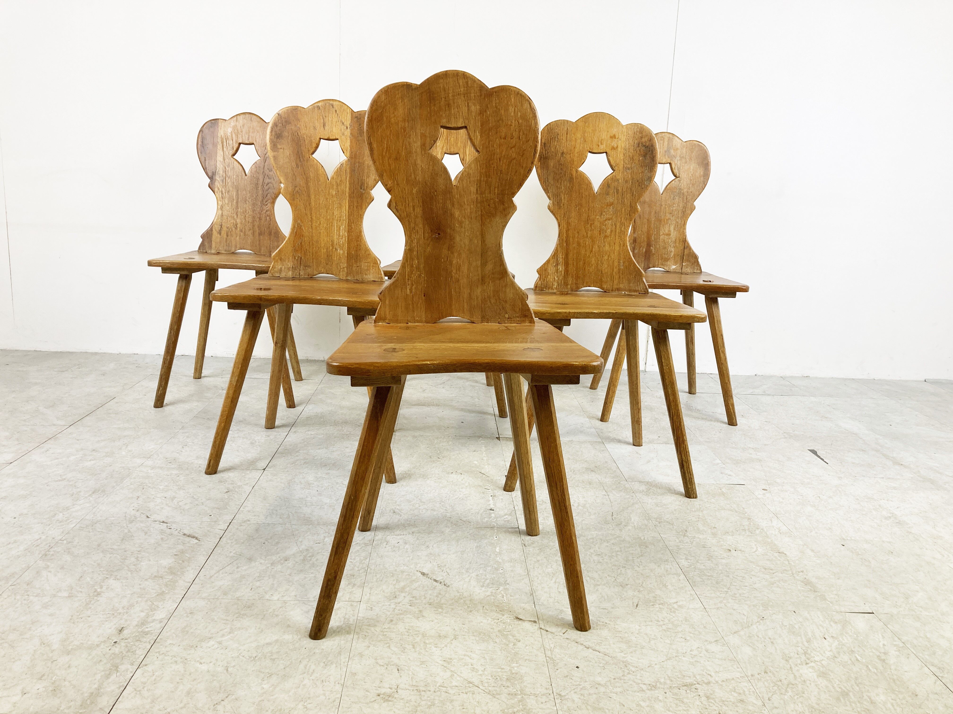 Vintage oak brutalist chairs, 1960s