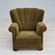 Années 1950, fauteuil relax vintage danois en tissu vert, état d’origine.
