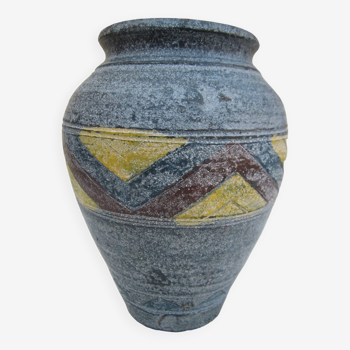 Pottery, pastel blue and yellow terracotta vase