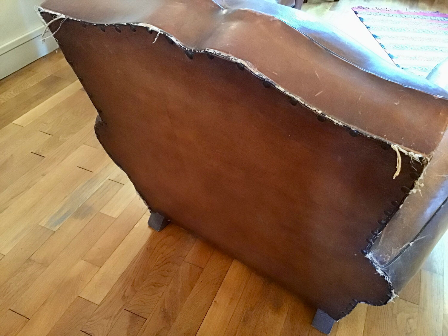 Pair armchairs club leather mustache art deco