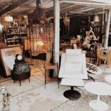 White leather armchair and ottoman