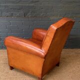 French leather club chair, chapeau de gendarme model circa 1930's in caramel