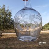 Carafe old floral decor engraved, sandblasted - end 19th