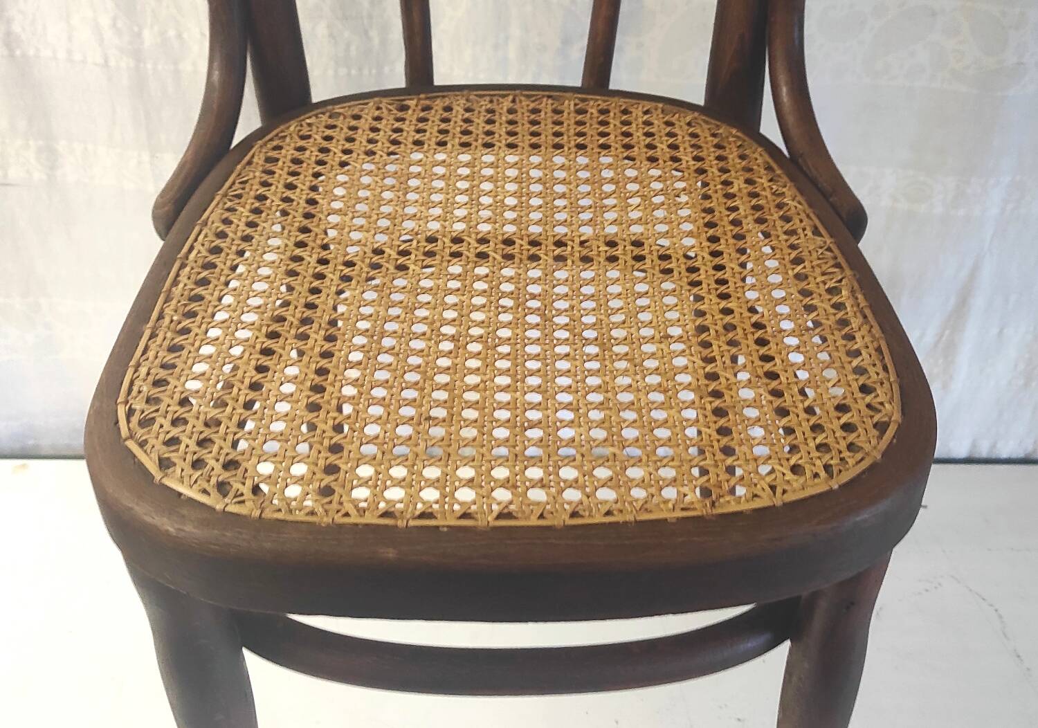 Bistro chair in curved wood and canework - early 20th century
