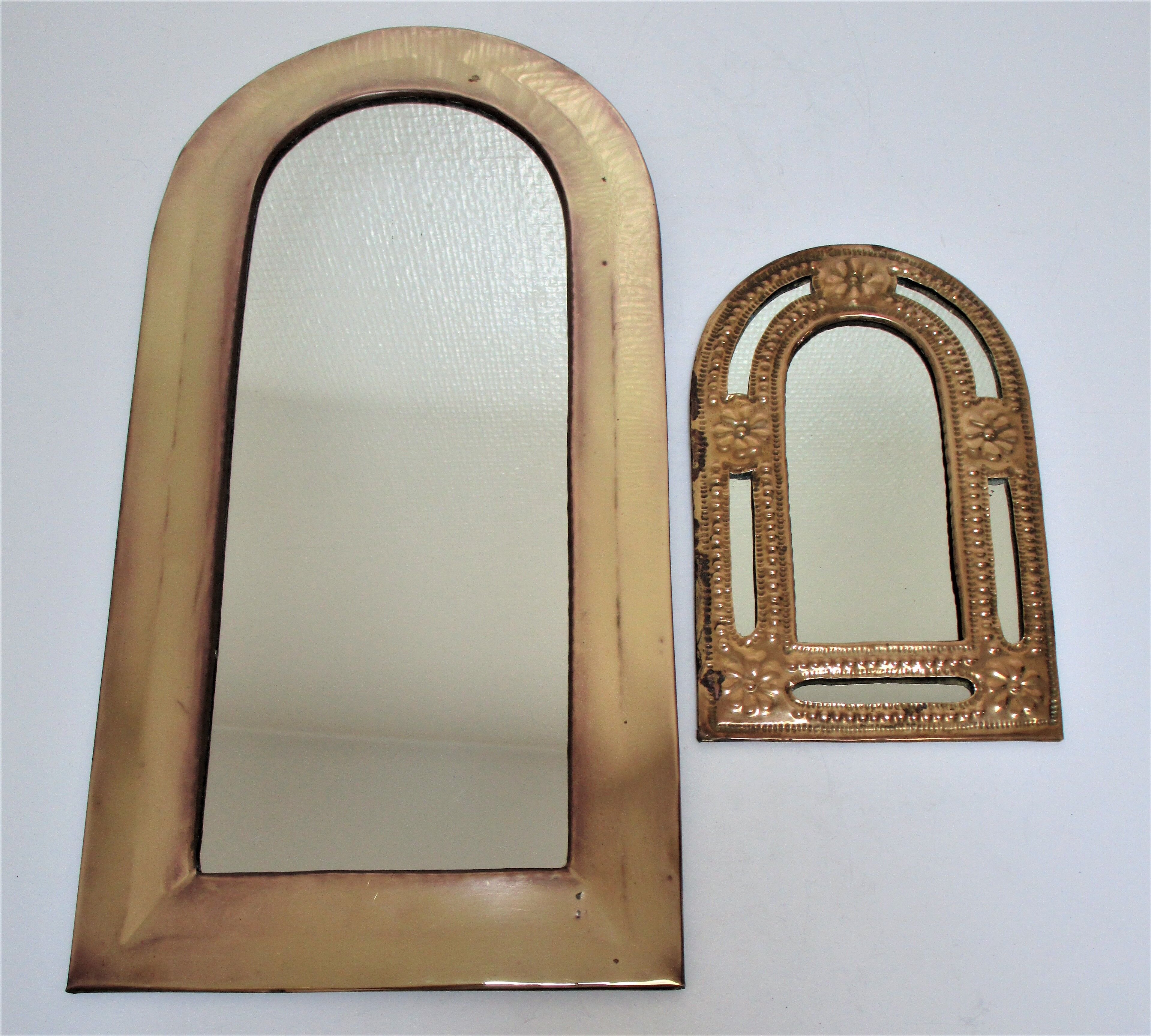 Two 70s patinated brass mirrors