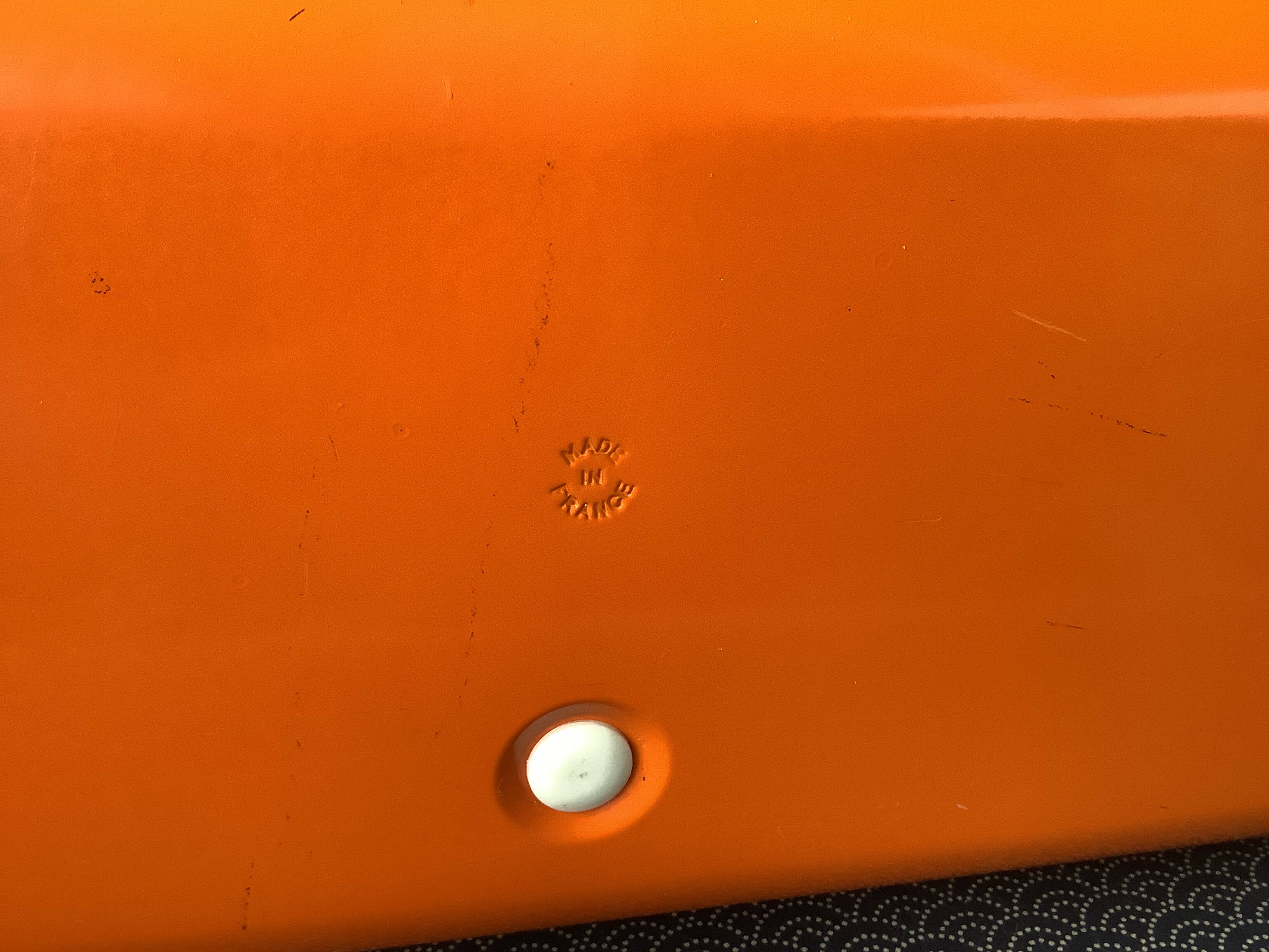 Orange metal bread box Rossignol seventies - space age | Selency