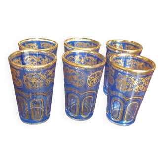 Six vintage Fath Moroccan tea glasses