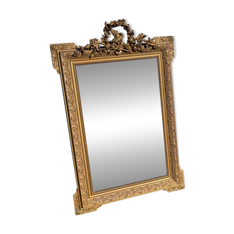 Large Antique Louis XVI Mirror – Carved Gilded Wood with Decor