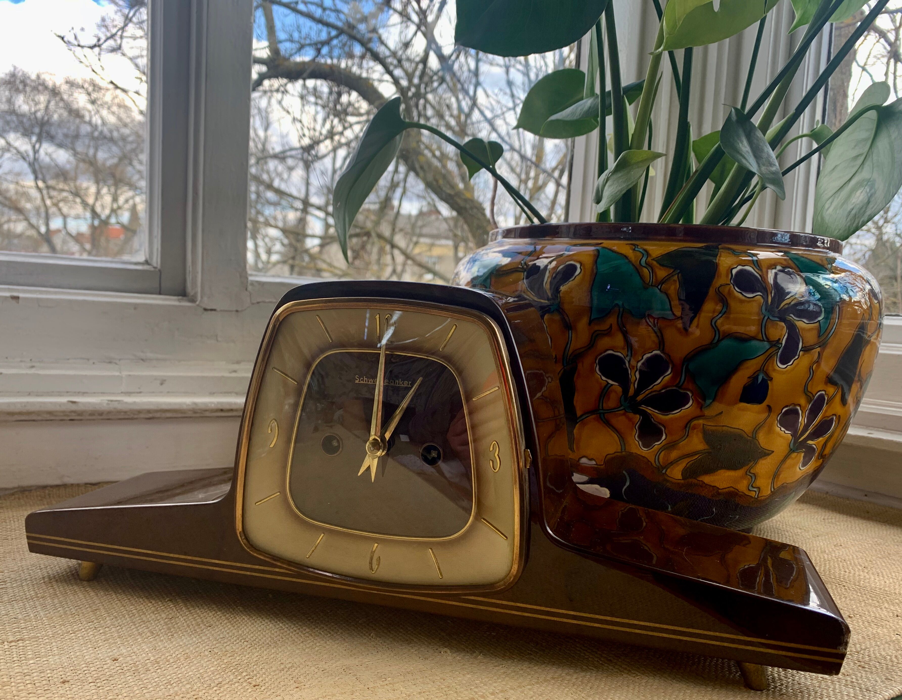 Art Deco Style Mantel Clock Schwebeanker,  Germany 1960s