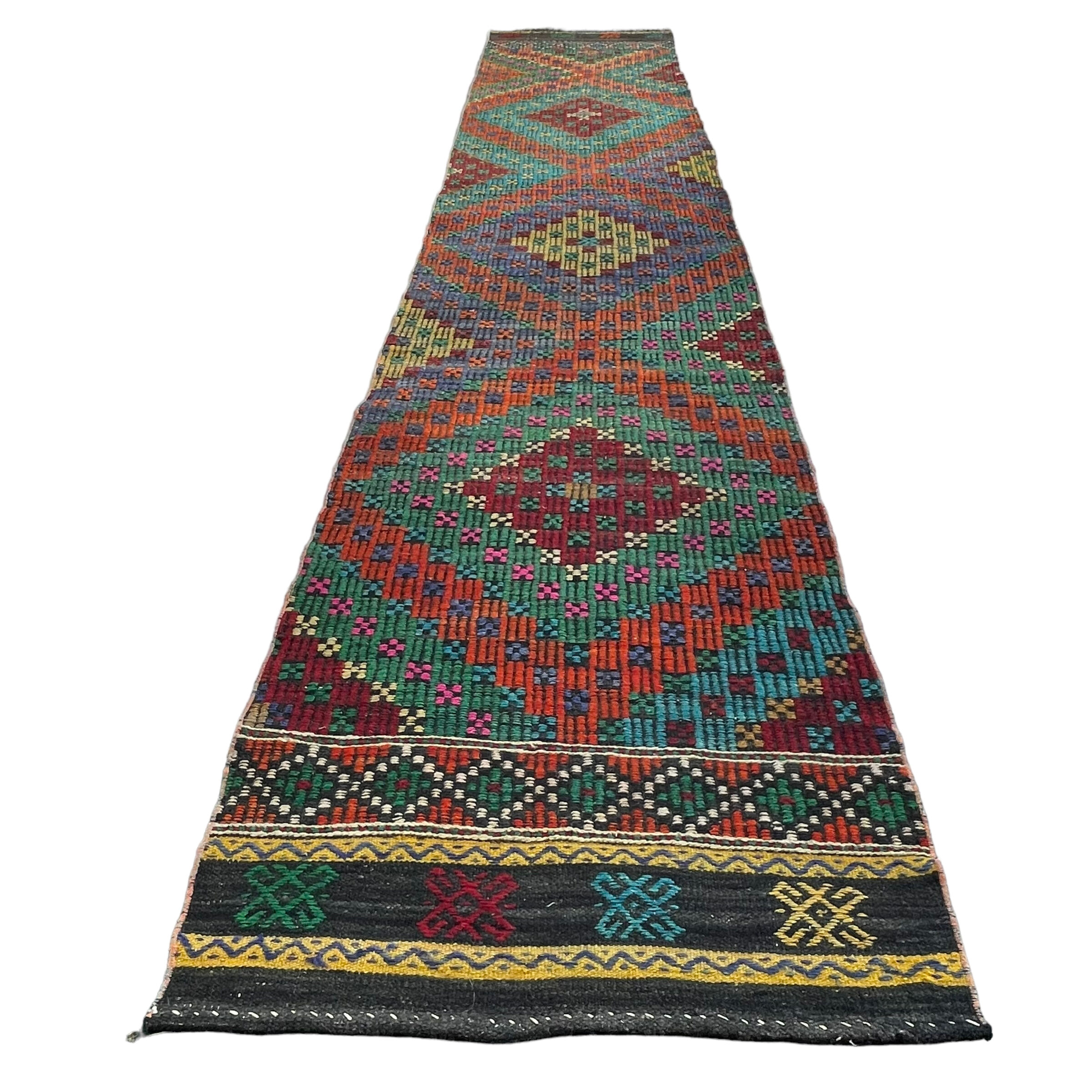 Tapis vintage turkish kilim runner 335 x 63 cm