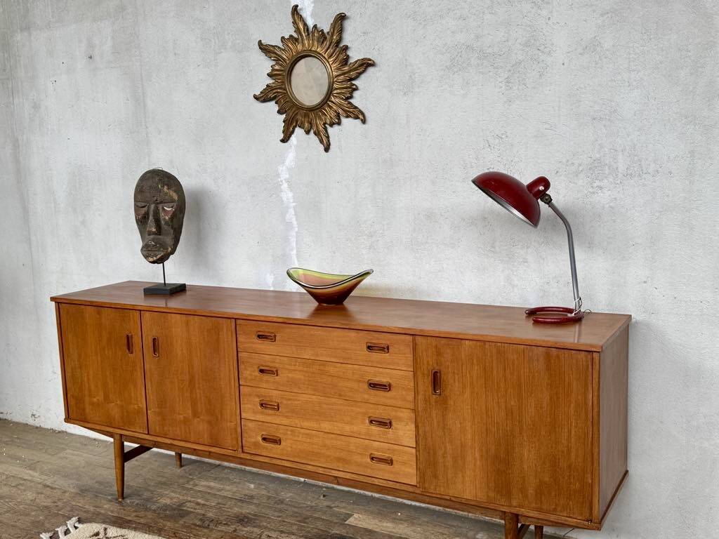 Teak sideboard 220 cm 3 doors 4 drawers 1960