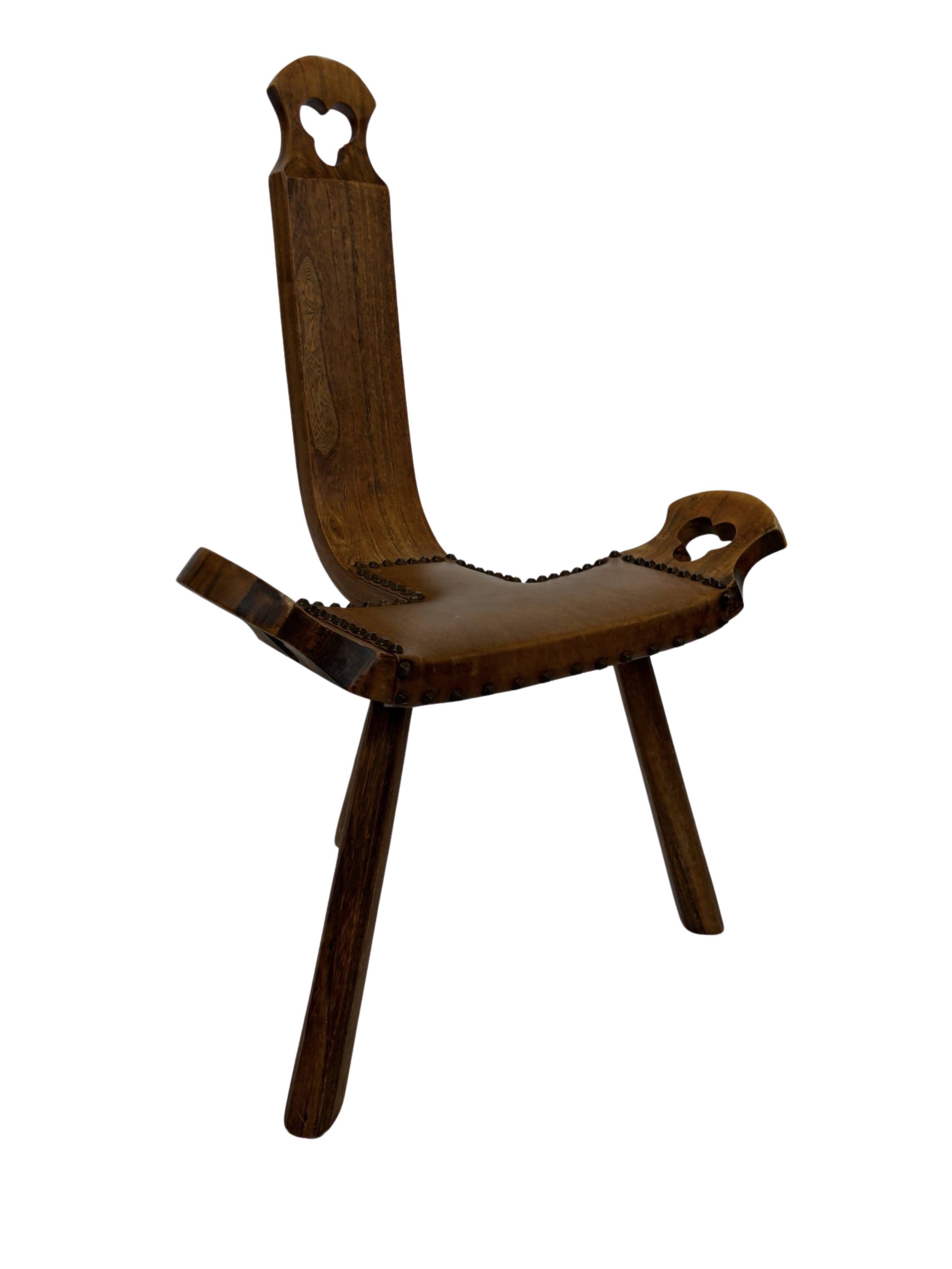 Vintage Spanish chair stool brutalist design wood