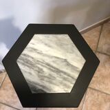 Hexagonal pedestal table with white grey marble top