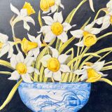 Début du 20ème siècle Nature morte Peinture de jonquilles Cadre noir