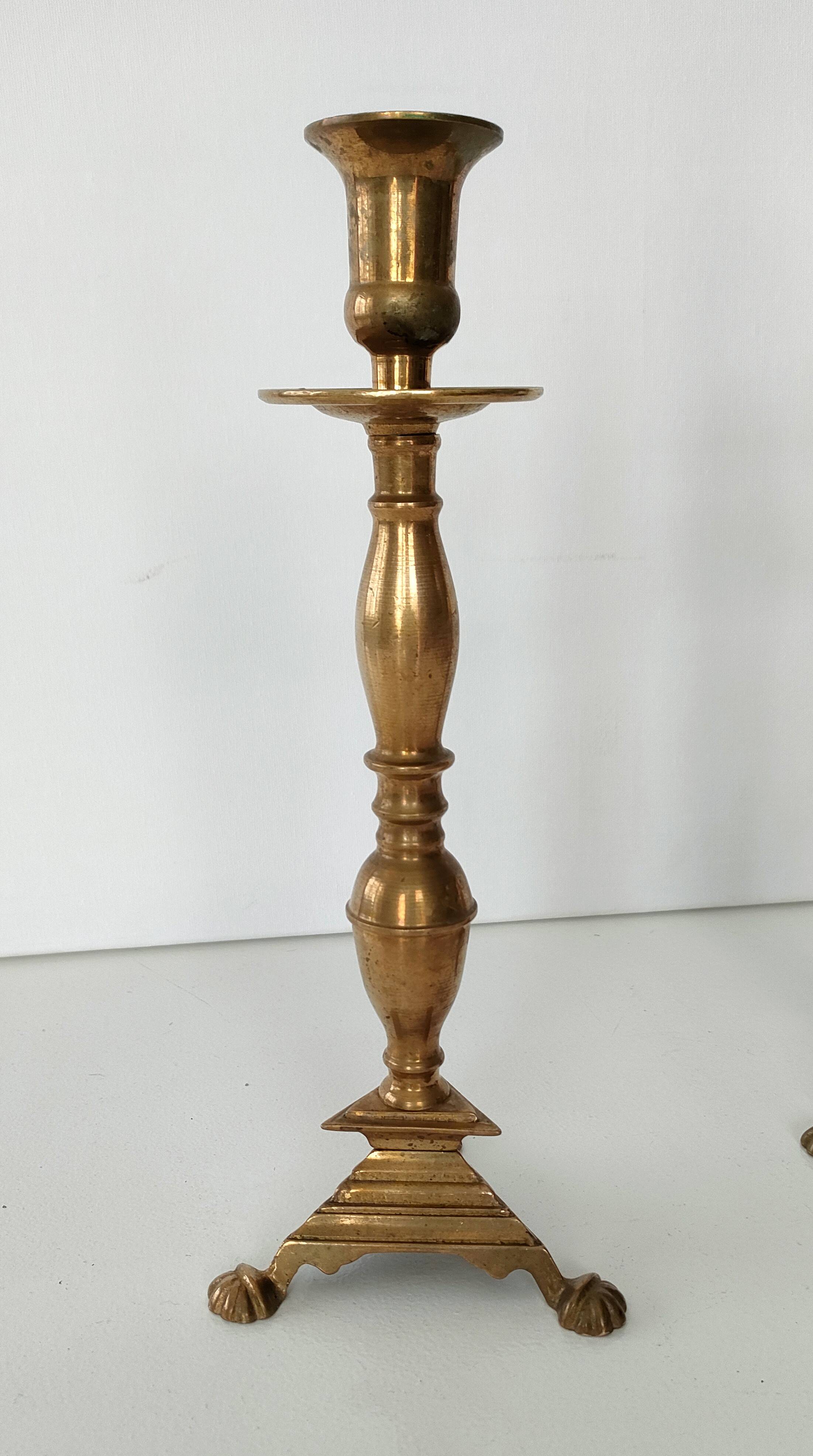 Pair of tripod candlesticks with lion's paws - Napoleon III - 19th century
