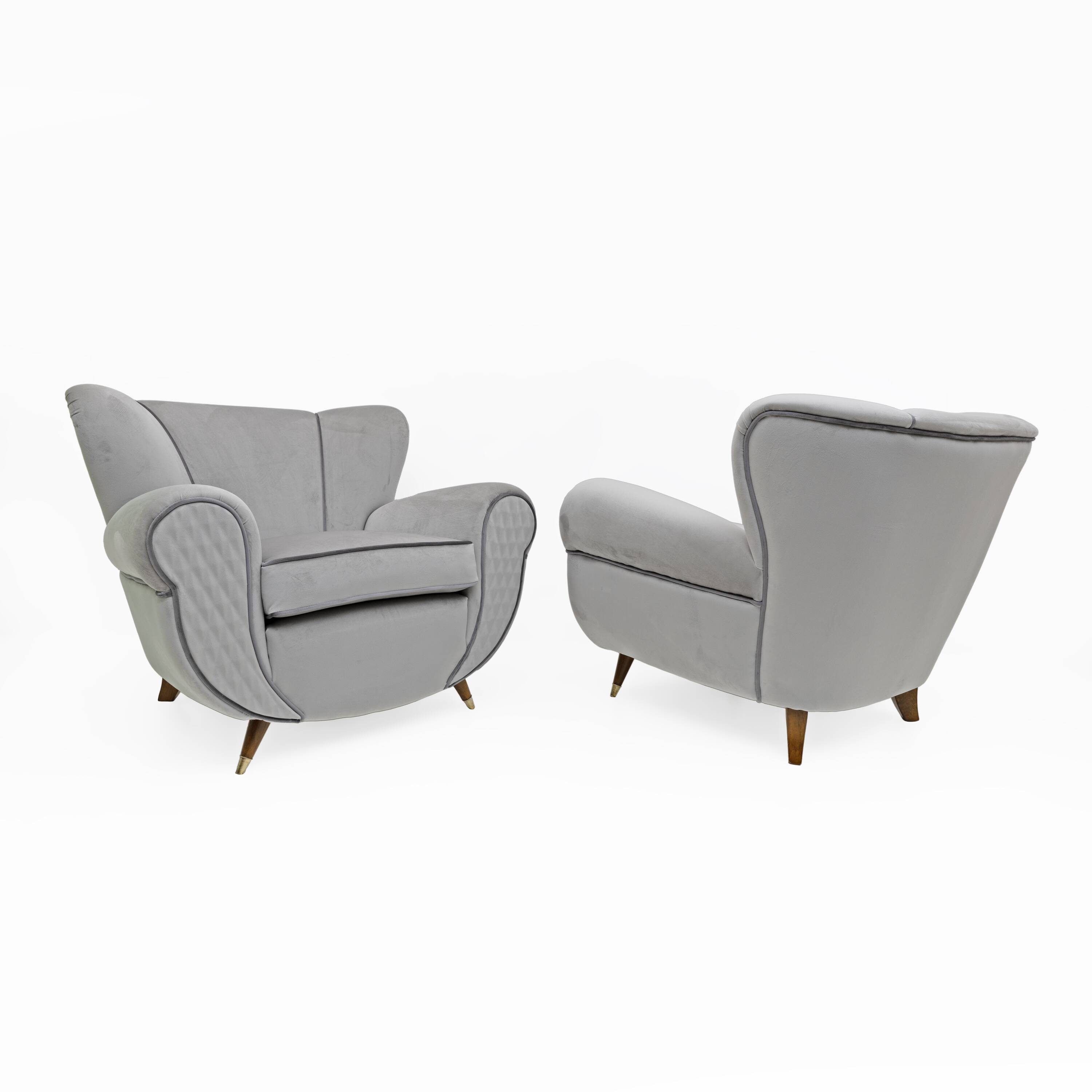 Attributed Guglielmo Ulrich Art Deco Italian Velvet Armchairs, 1940s, Pair