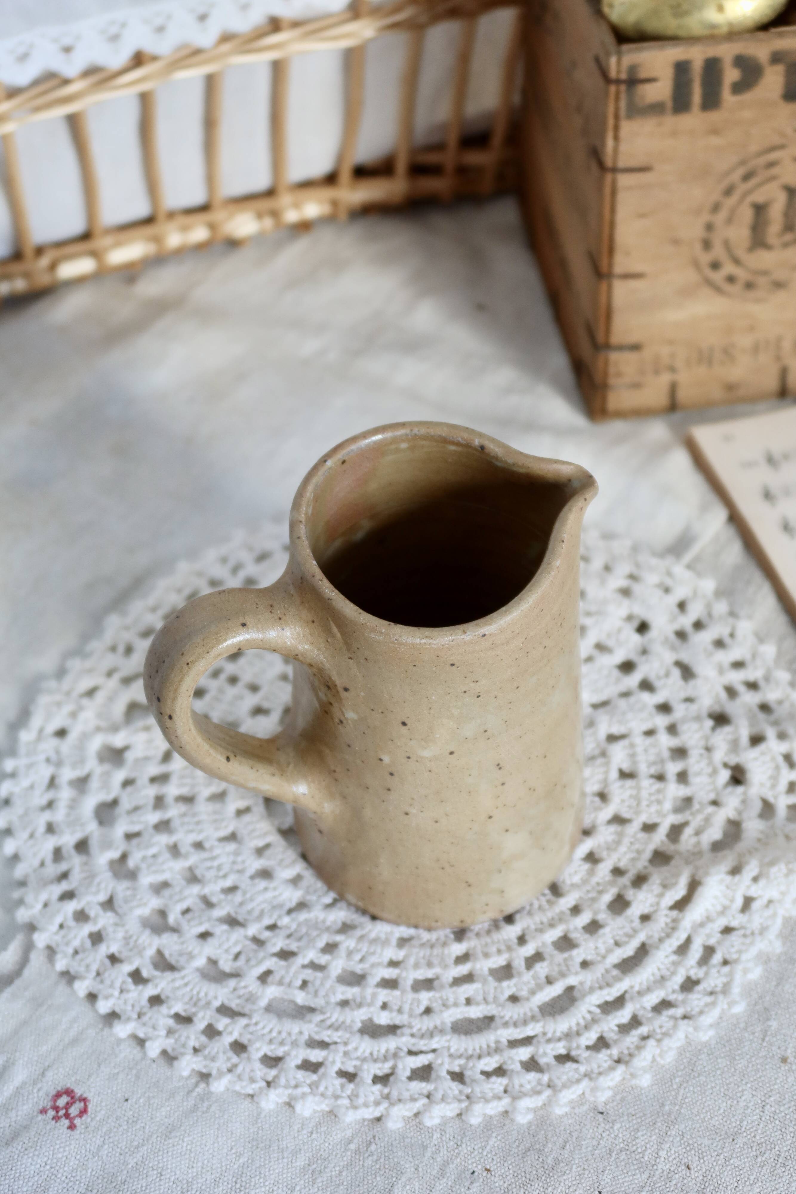 Vintage milk jug rustic speckled stoneware