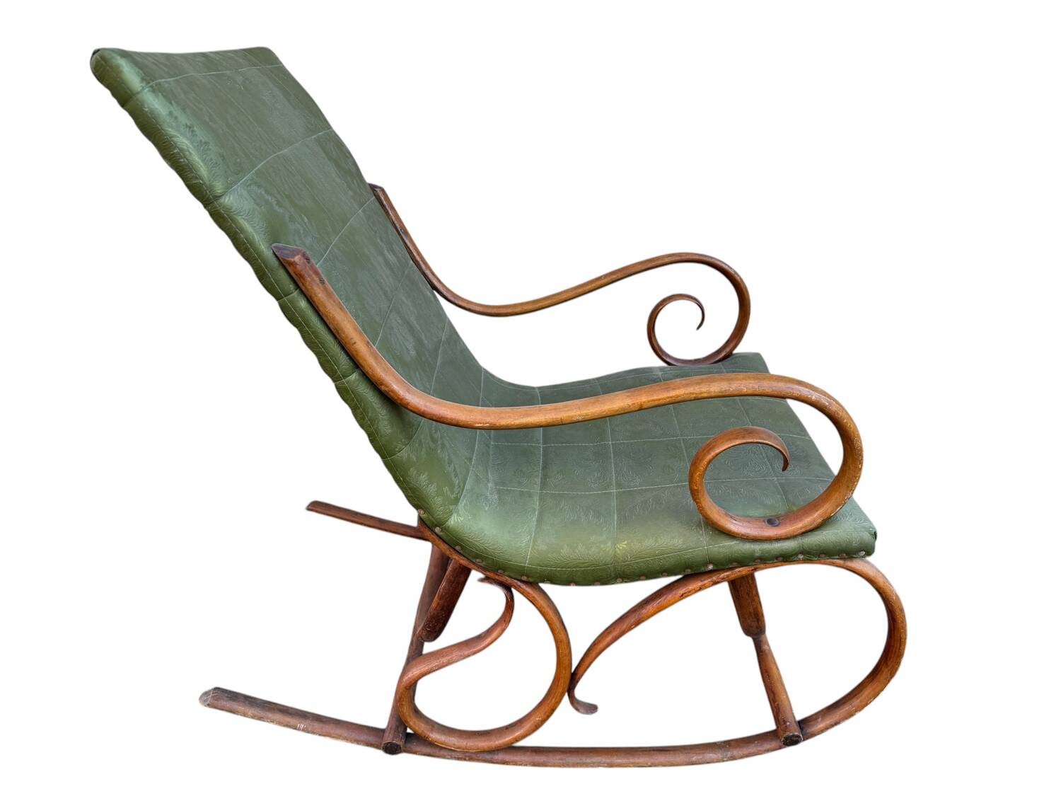 Set of 2 thonet style rocking chairs in green leatherette