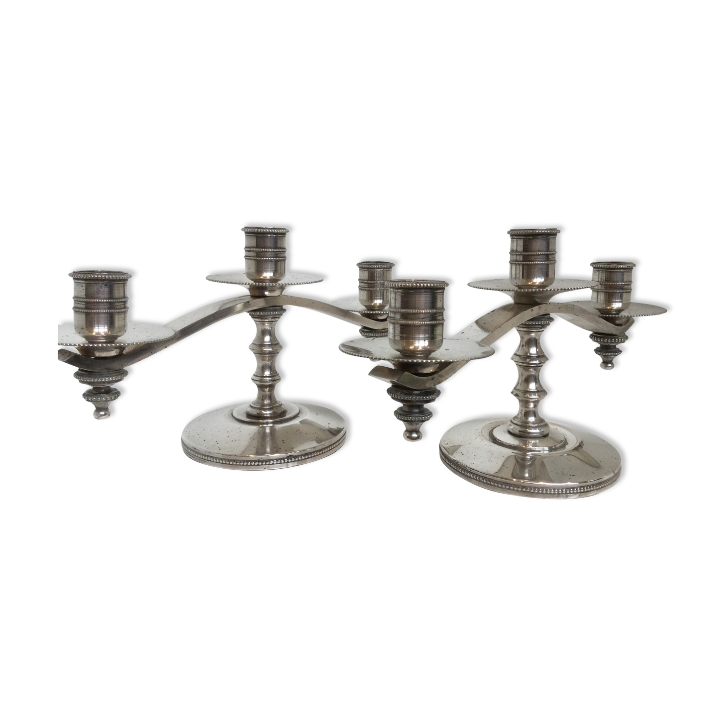 Candle holders or candlesticks made of silver metal