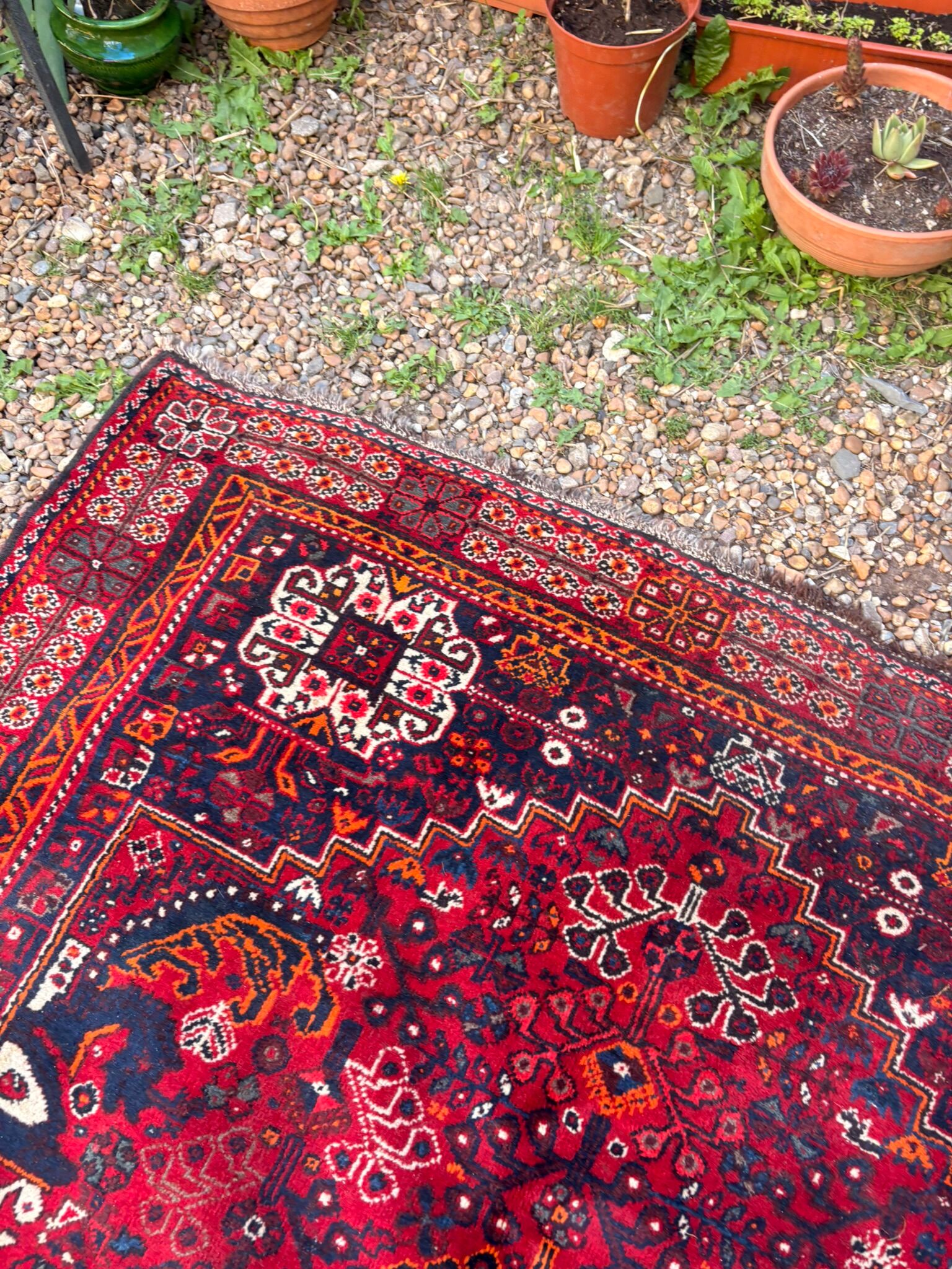 Ancient Persian Shiraz Rug 200x140 Wool Handmade Vintage Boho Chic Iran
